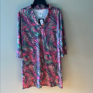 Top it Off NWT Peyton Pink and Green Palm Print Dress